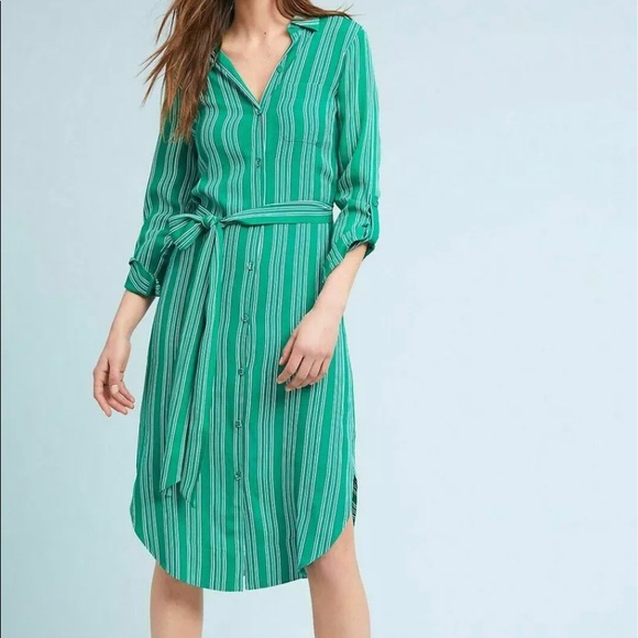 Anthropologie Dresses & Skirts - Anthropologie Martina Green Striped Shirt Dress 4P